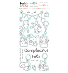 Sello y troquel coordinado Feliz Cumpleaños Back to Basics