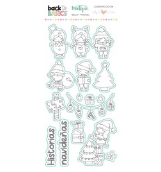 Sello y troquel coordinado Historias navideñas Back to Basics