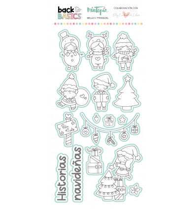 Sello y troquel coordinado Historias navideñas Back to Basics