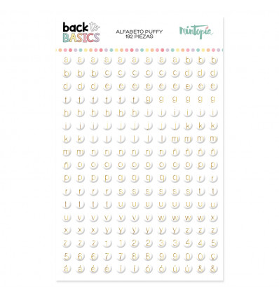 Alfabeto puffy blanco y foil dorado Back to Basics